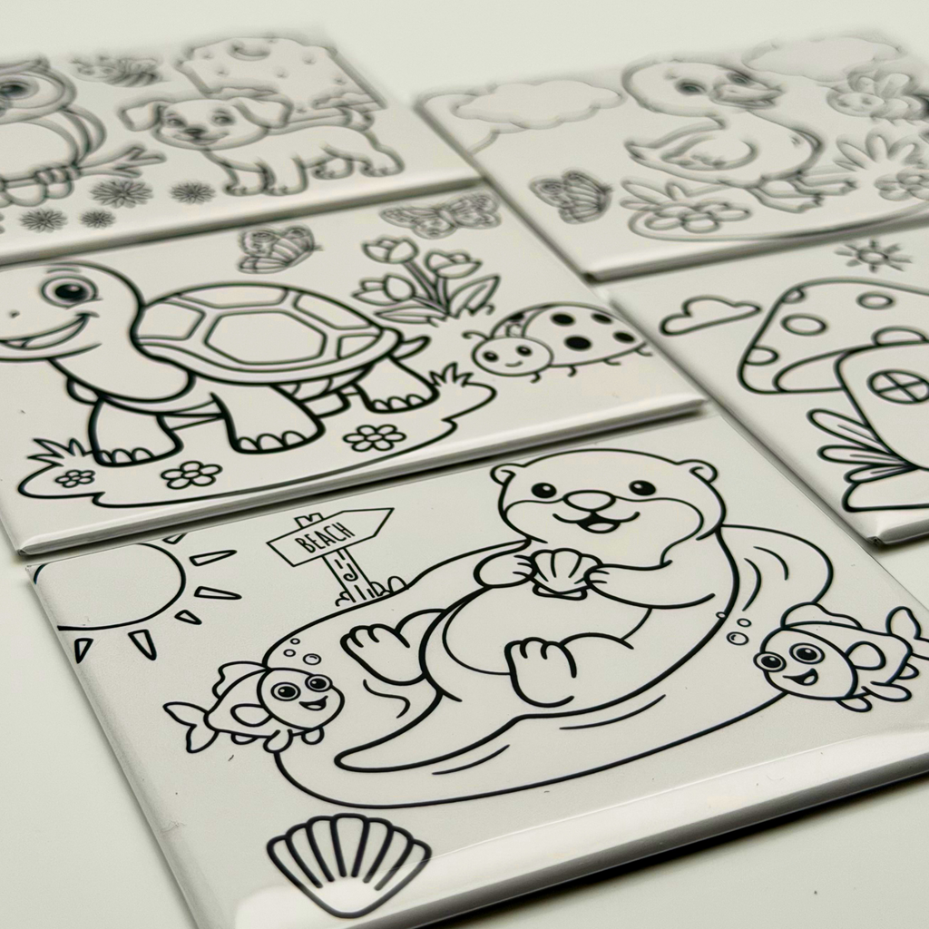 Coloring Magnets, Reusable, Set of 5, ANIMALS