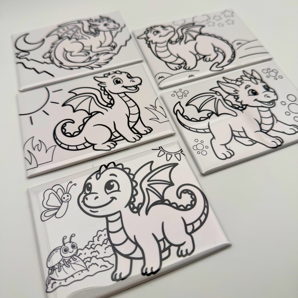 Coloring Magnets, Reusable, Set of 5, DRAGONS