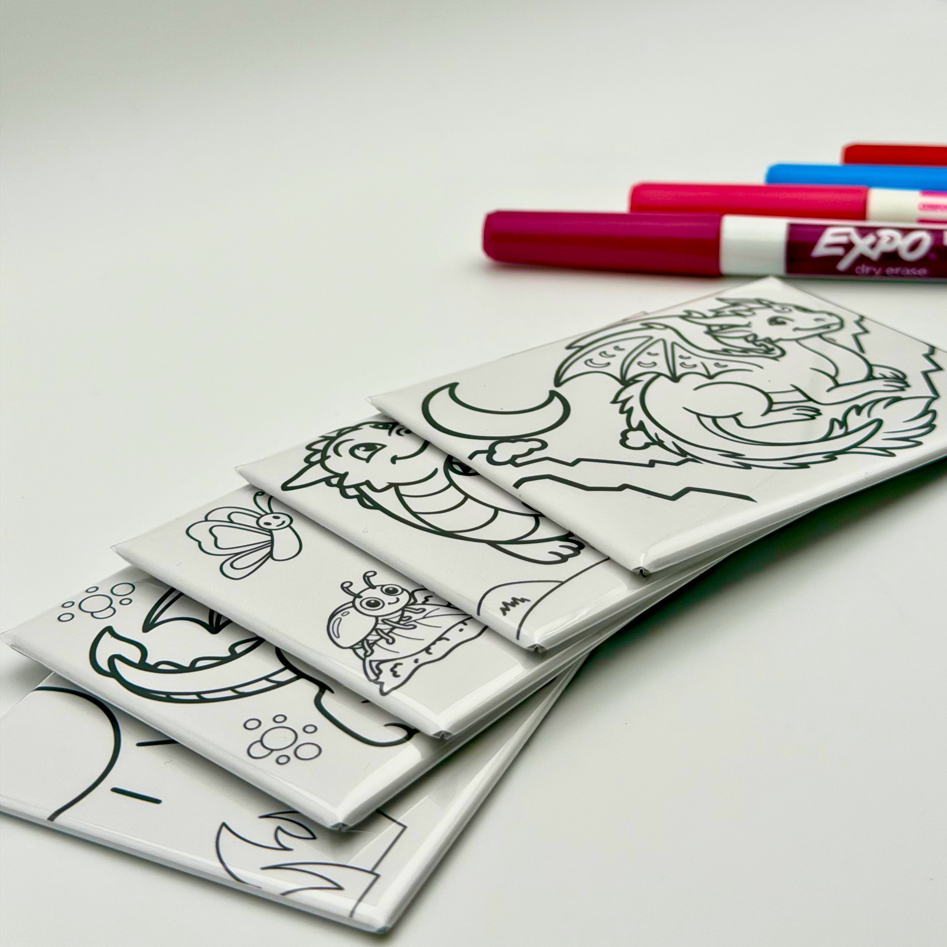 Coloring Magnets, Reusable, Set of 5, DRAGONS